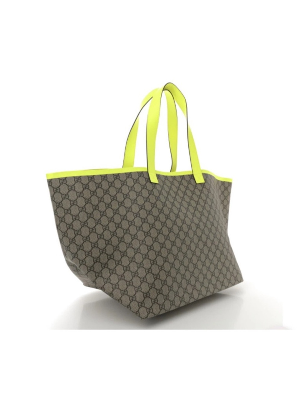 Gucci Tortissima Monogram Tote with Neon Yellow Trim - Picture 8 of 9